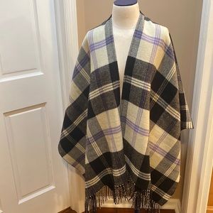 JCrew cape in black/white/lavender plaid-size M/L